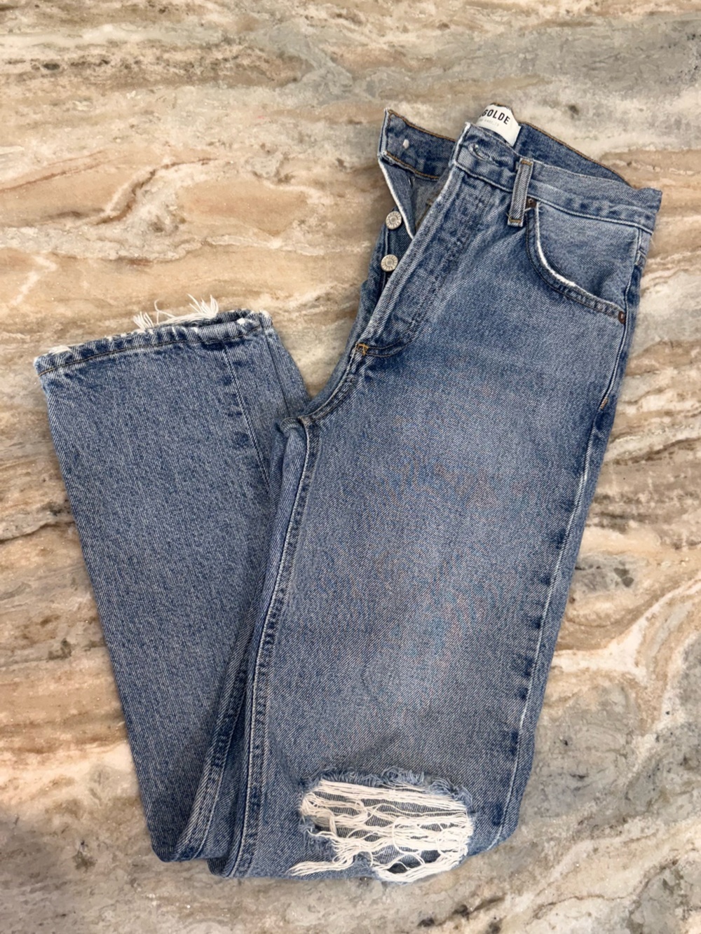 Women’s AGOLDE Riley High Rise distressed straight crop jeans- Size 24 - Picture 9 of 12